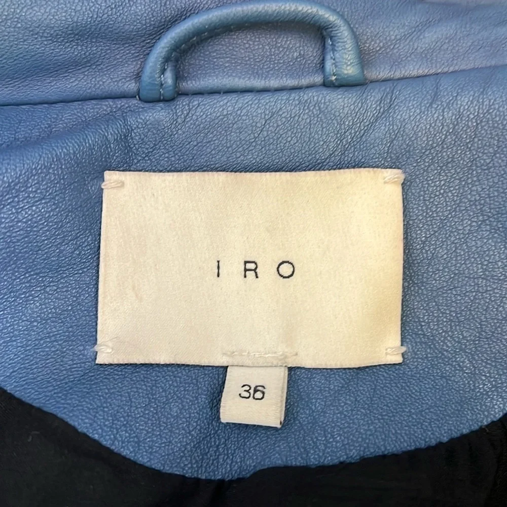 IRO ASHVILLE SZ 36 / US 4 LAMB LEATHER JACKET BLUE DENIM